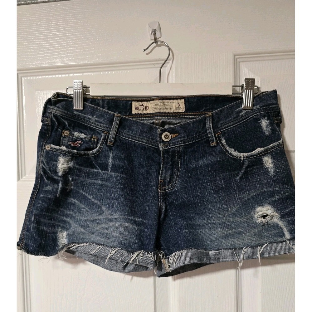 Y2K Hollister Micro‎ Mini Low Rise Denim Shorts Size 3 Preppy Distressed Logo
